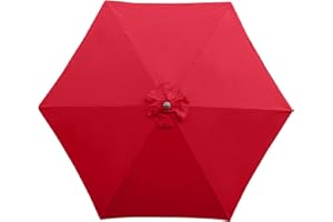 Formosa Covers 9ft 6 Ribs Market Patio Umbrella Replacement Canopy - Top Canvas - 300D UV Protective and Water Resistant Umbrella Fabric - Premium Quality Replacement Canopy Cover ONLY (Red)