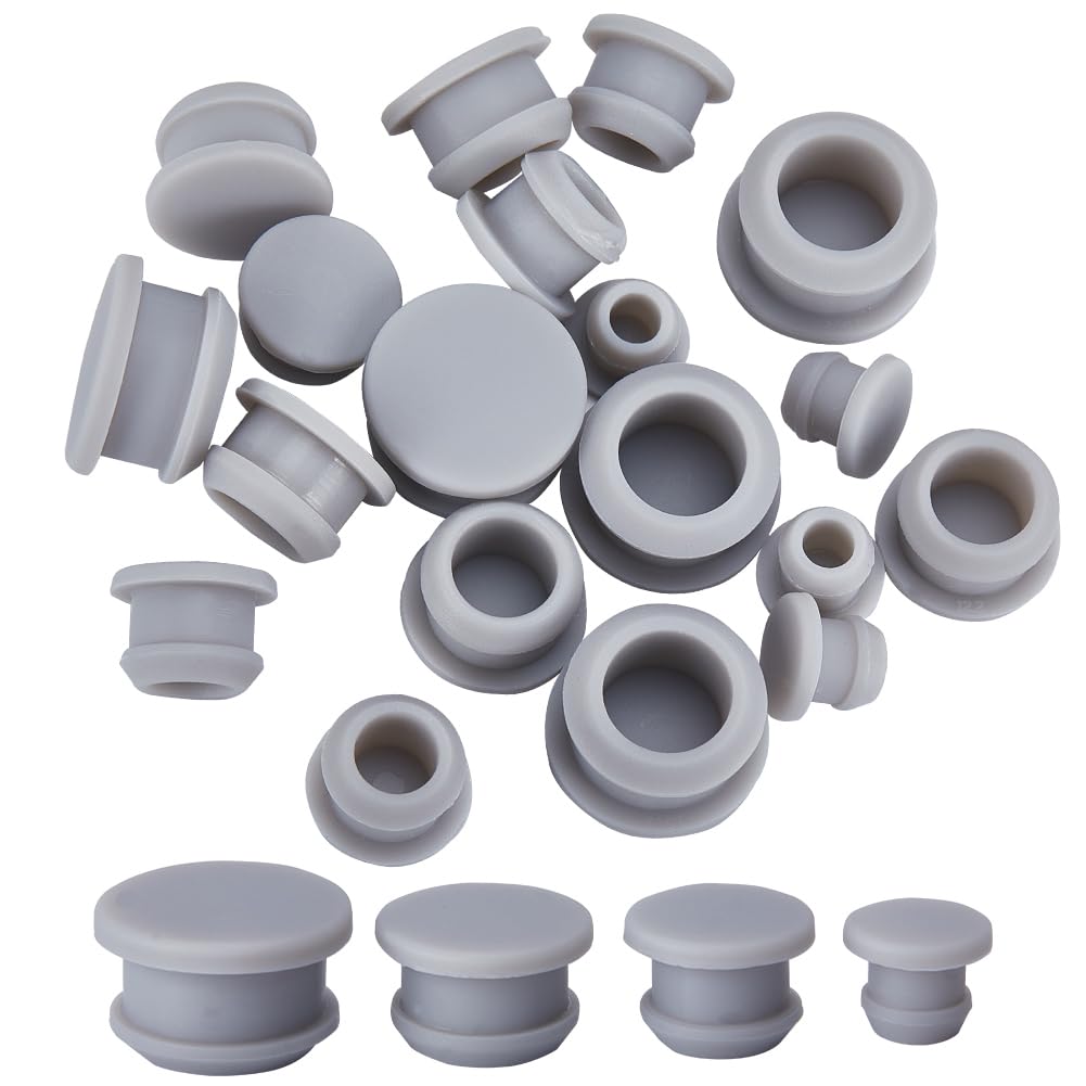 GORGECRAFT 24PCS 4 Sizes Silicone Stoppers for Salt and Pepper Shakers 7/10/12/15mm Salt Plug Stopper Replacement Silver Bottle Caps Reusable Round End Cap Corks for Bottles Pipes Pots