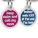 GoTags Funny Dog and Cat Tags Personalized with 4 Lines of Custom Engraved Text, Dog and Cat Collar ID Tags Come with Glow in The Dark Silencer to Protect Tag and Engraving, (Keep Calm Call My Mom)