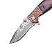 KUBEY Hunting Folding Knife Damascus Steel Blade Thumb Open Gentlemans Pocket Knife for Outdoor Camping Tactical Survival Tool(#DM082-Rosewood handle)