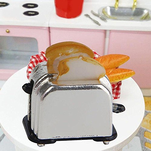 Ligntean Classic Doll's House Accessories Zinc Alloy with 2 Piece of Bread Bread Maker Tool Miniature Food 1/12 Dollhouse Decoration