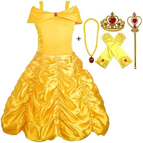 Alead Princess Costume Belle Dress and Accessories Gloves, Tiara, Wand and Necklace (4-5)