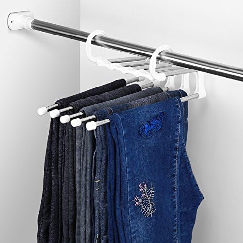 Albizia Julibrissin Space Saving Pants Hanger 5 in 1 Metal Non-Slip Closet Hangers, Stainless Steel.