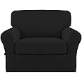 Easy-Going 2 Pieces Fleece Stretch Chair Sofa Slipcover Washable Sofa Couch Cover, Spandex Soft Fitted Furniture Protector, Kids, Pet, Dog (Chair, Black)