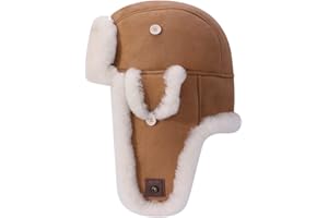 Harssidanzar Men Women Aviator Hats Genuine Sheepskin Shearling Leather Winter Warm Trapper Unisex Hats CU603CA