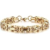 PINK TOWN Stainless Steel Rectangle Woven Link Chain Bracelet for Men Women 8mm Wide Cuban Link Figaro Chain Bracelet Chunky Stainless Steel Link Chain Bracelets Jewelry