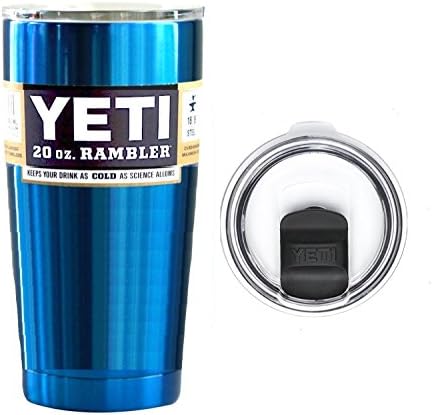 YETI Coolers Custom 20 Ounce (20oz) (20 oz) Rambler Tumbler Cup Mug with Exclusive Spill Resistant Lid (Blue Chrome - No Glitter)