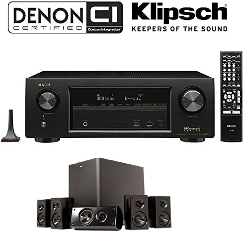 Denon AVR-X1300W Channel Full 4K Ultra HD AV Receiver with Bluetooth + Klipsch HD 300 Compact 5.1 High Definition Theater System (Set of Six, Black) Bundle
