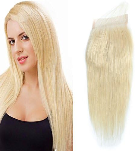 Brazilian Straight Virgin Human Hair Straight 4x4 Lace Closure Free Part With Baby Hair 10 inch 613 Blond Straight Swiss Closure (10, Straight)