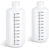 DEMORA 16oz Plastic Bottles with Airtight Caps for Liquids, Graduated Food Grade Plastic Containers, HDPE Thick Liquid Containers for Water Sample Medicine Laboratory Reagent (Translucent, 2 Pcs)