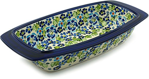 Click Here to See More Images Polish Pottery Rectangular Baker with Handles 14-inch True Blues