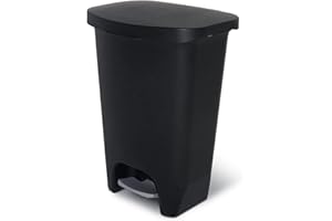 Glad 13 Gallon Trash Can | Plastic Kitchen Waste Bin with Odor Protection of Lid | Hands Free with Step On Foot Pedal and Garbage Bag Rings, Black