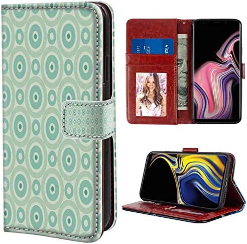 Mint Big and Little Circles in Symmetrical Composition with Vintage Pastel Colors Mint and Pale Green Samsung Galaxy Note 9 (2018) (6.4inch) Wristlet Wallet Case Flap Case