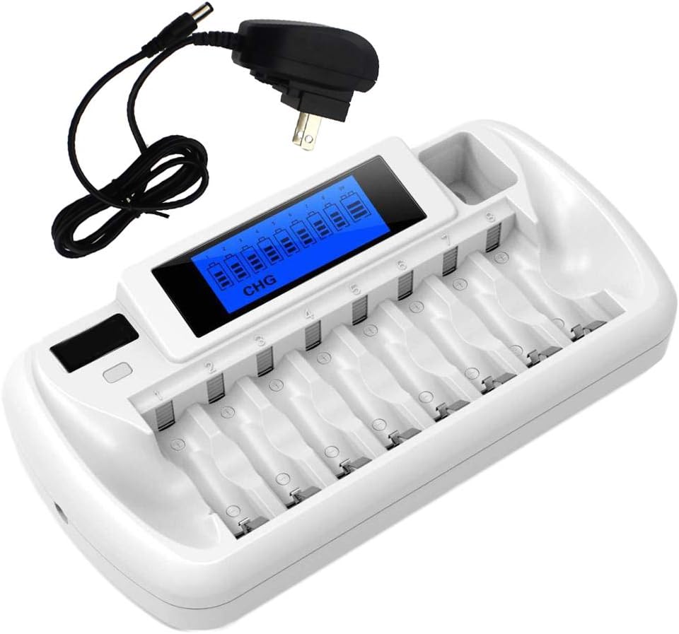 Battery Charger, 8+1 Bay Smart Battery Charger with LCD Display for AA/AAA Ni-MH/Ni-Cd 9V Rechargeable Batteries Charger: Home Audio & Theater