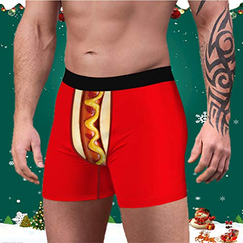WYILIY Men\'s Christmas Print Slim Breathable Sports Underwear Long Flat Pants Briefs Mens Underwear Men Pack Soft Open Fly Underwear