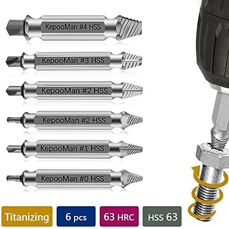 Screw Remover Extractor Easily Remove Screw Extractor Stripped Set of 6 Stripped Screw Remover (Silver)
