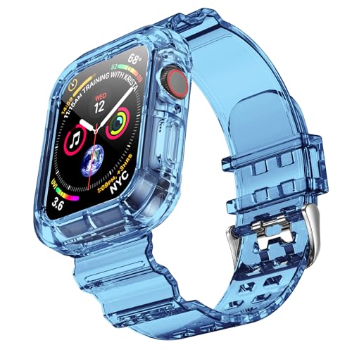 NotoCity Apple Strap Compatible with Apple Watch Series 10/8/7/6/5/4/3/SE with Bumper Case, Crystal Clear Silicone Sports iWatch Strap for 38/40/41mm,42/44/45mm,42mm/46mm