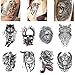COKOHAPPY 8 Sheets Large Temporary Tattoo Half Arm Extra Sleeve Elephant, Dead Skull, Lion, Owl, Dragon, Tiger, Wolf for Guys Man Shoulder Chest Back