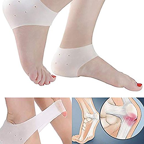 (2 Pairs)Silicone Gel Shock Absorption Heel Sleeves - The Best for Protecting your Sore Feet from the Aches & Pains of Plantar Fasciitis, Foot Pain, Heel Spurs & Cracked Heels - Breathable & Well-made