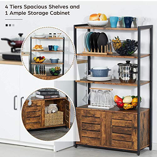 KICODE Bathroom Storage Cabinet, Industrial Storage Rack with 4 Tiers Shelves and Storage Cabinet, Wood Looks Accent Furniture, Floor Storage Organizer for Bathroom, Living Room, Office, Rustic Brown