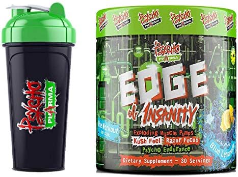 Edge of Insanity Pre-Workout - Exploding Muscle Pumps Blue Lemonade Flavor, 300 Grams (Pre Workout Plus Shaker Cup)