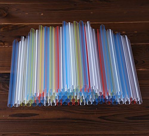 Extra Wide Fat Boba Straws, Jumbo Plastic Striped Smoothie Bubble Tea Milkshake Straws(100pcs)