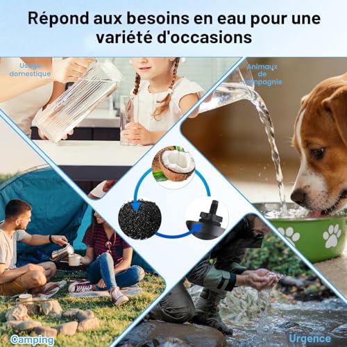 Filtre à eau de rechange, 2 filtre à eau à charbon actif pour filtration par gravité, charbon actif eau purificateur d'éléments de purification pour extérieur filtre eau maison