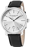 Stuhrling Original Ascot Mens Designer Watch - Swiss Quartz Silver Dial Date Wrist Watch for Men - Stainless Steel Analog Watch with Black Leather Strap 768.01