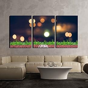 3 Piece Canvas Wall Art - Running Track with Night Glitter Rays Lights Bokeh Business Background. - Modern Home Art Stretched and Framed Ready to Hang - 16"x24"x3 Panels
