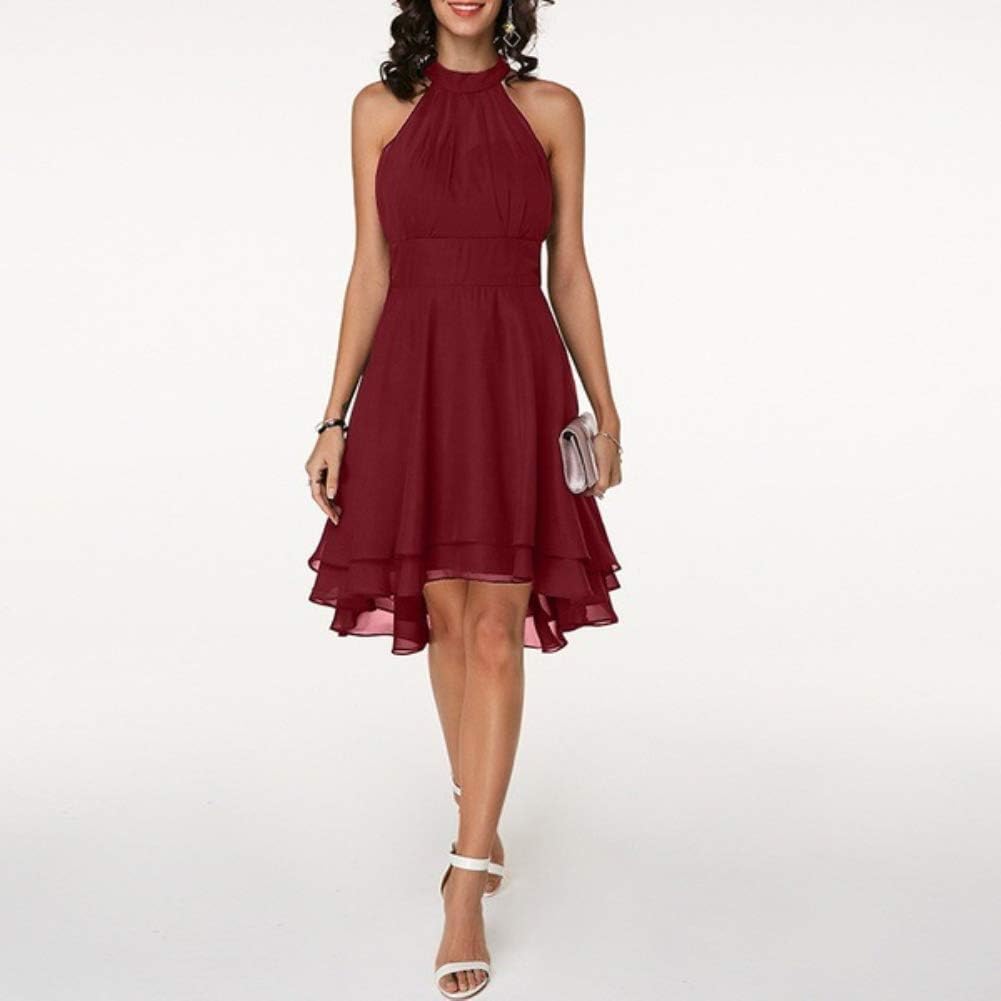 Amazon Com Choppywave Maxi Beach Dresses Wedding Party For Women Elegant Solid Color Soft Halter Sleeveless Asymmetric Hem One Piece Dress Wine Red L