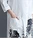 Yesno Q18 Women Long Button-Down Shirts Blouses Dress Casual Loose Fit Ink Painting 100% Linen Highly Split Sides,White,X-Large
