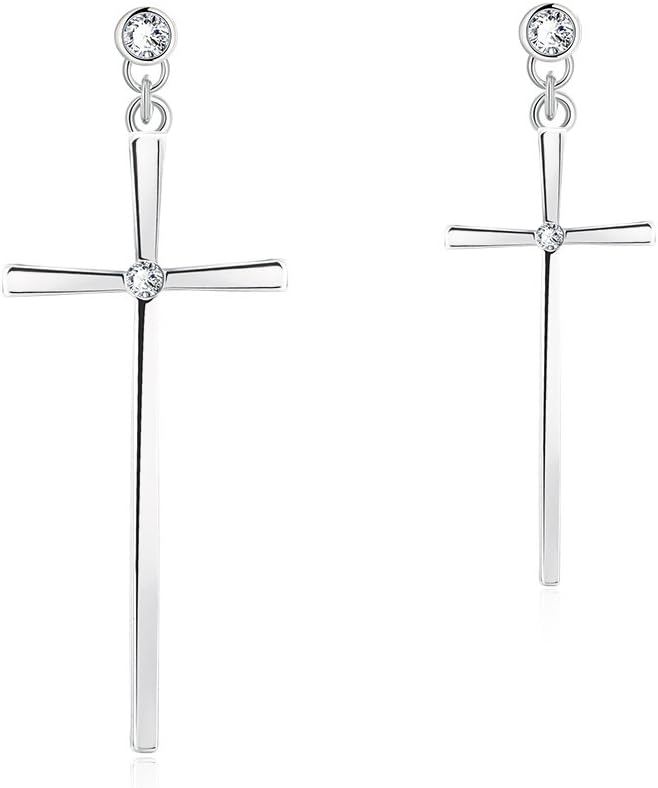 Joielavie Jewelerry Dangle Earrings Cross Crucifix Big&Small Size Zircon Rhinestone Anti Allergy Elegant Bling Stud Earrings Gift For Girls Ladies Women - Rose Gold Silver
