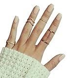 WEHOPS High Fashion Metal Rings Set 5pcs Punk Rock Style Fashion Jewelry Accessories for Women/Girls Stack Rings Leaf V Rhinestone Joint Rings Knuckle Nail Ring Set W3 Gold