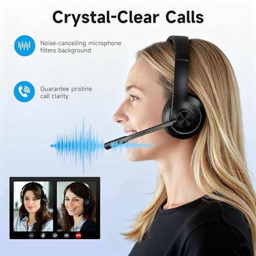 AOC Wireless Headset with Microphone, dongle-BT/Bluetooth/wired 3 modes connection, bluetooth Headset V5.3, PC Headphone Office Teams for Skype, Teaching, Call Center, Business Chat