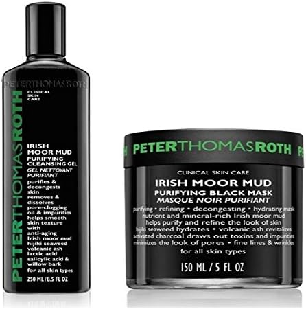 Peter Thomas Roth Cosmetics Irish Moor Mud Purifying Cleansing Gel and Mud Mask Bundle With Irish Moor Mud, Hijiki Seaweed, Lactic Acid, Volcanic Ash and Activated Charcoal, 8.5 fl. oz. and 5 fl. oz