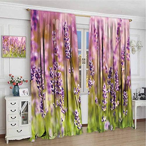 Modern Curtains for Living Room W120 x L108 Inch,rod pocket drapes Thermal Insulated Panels home décor,Lavender,Flourishing Rural Yard Fragrant Gardening Plants Botany Farm Organic Flora,Lilac Lime Gr