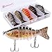 Sougayilang Bass Fishing Lure Multi Jointed Swimbait 7 Segment Lifelike Trout topwater Crankbait Pack of 5