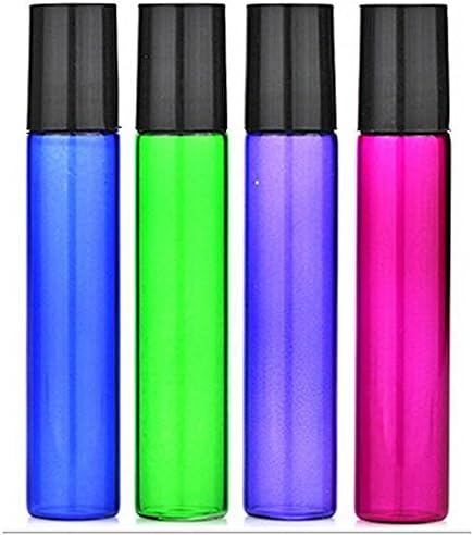 MaxMau Pack of 12 - 10ml Glass Roll On Bottles with Steel Roller Ball for Essential Scented Oil Aromatherapy