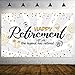 Happy Retirement Party Decorations,Extra Large Fabric Black Gold Sign Poster for Retirement Party Supplies, Photo Booth Backdrop Background Banner (White)