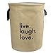 Household Linen Foldable Cylindric Laundry Hamper with Two Handles, Heavy Duty and Durable, Collapsible and Self Standing as Laundry Basket (Linen Yellow)