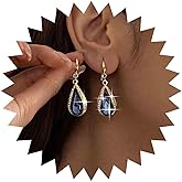 Yheakne Vintage Teardrop Sapphire Earrings Sapphire Crystal Dangle Earrings Blue Rhinestone Drop Earring Waterdrop Gemstone Earring Jewelry for Women