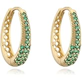 14k Gold Turquoise CZ Hoop Earrings for Women Dainty Sparkling Crystal Cubic Zirconia Oval Statement Huggie Hoops Hypoallergenic Lightweight Fashion Trendy Jewelry