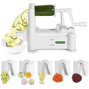 Spiralizer 5-Blade Vegetable Slicer, Strongest-and-Heaviest Duty, Best Veggie Pasta & Spaghetti Maker for Low Carb/Paleo/Gluten-Free Meals, With 4 Exclusive Recipe eBooks
