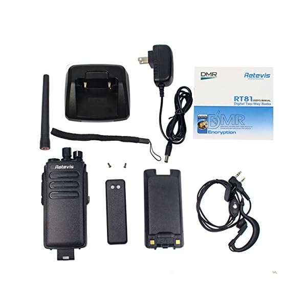 Retevis-RT81-IP67-Waterproof-DMR-DigitalAnalog-Two-Way-Radio10W-Rechargeable-32-Channel-UHF-400-470-Mhz-VOX-Encryption-with-Earpiece-PairBlack-and-Programming-Cable