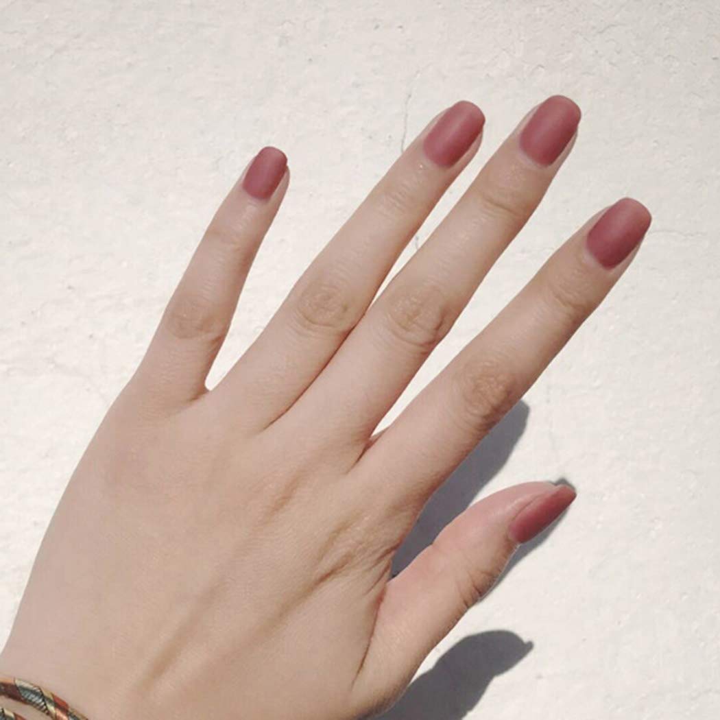 Buy Asooll 24pcs False Nails Pink Matte Scrub Full Cover Nails Press On Nails Short Round Acrylic Nail Art For Women And Girls Online At Low Prices In India Amazon In
