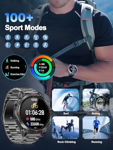 Men's GPS Smart Watch, 1.6 Inch AMOLED Touch Screen, Military Smart Watch, Bluetooth Calls/ChatGPT/IA/100+ Sports Modes, Men's Android iOS Sports Watch