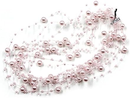 Neverold Pearl Beads 8 mm and 3 mm Mixed Wedding Garland Fishing Line String Chain Bridal Bouquet DIY Party Centerpiece Decoration Light Pink