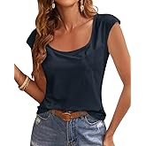 Jeemery Women's Cap Sleeve Scoop Neck T Shirt Casual Solid Color Basic Tee Shirts Blouses Tank Tops