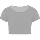 Loxdonz Girls Basic Dance Crop Top Kids Plain Short Sleeve Crop T-Shirt Tees Top
