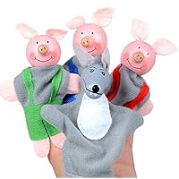 Baby Toy Gift 4PCS Three Little Pigs and Wolf Finger Puppets Hand Puppets Educational Toys by GorNorriss